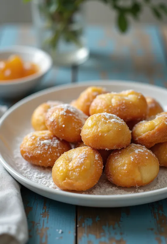 Curd Cheese Doughnuts served sprinkled with icing sugar