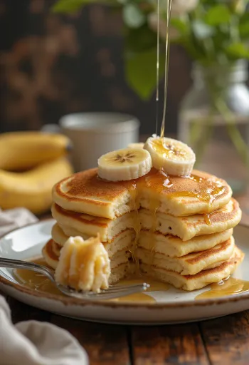 Banana pancakes served with fresh fruit and honey