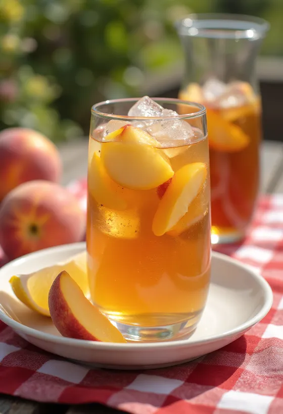Peach iced tea served in a glass