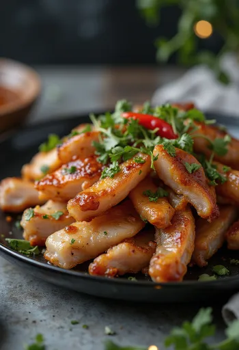 Grilled pig's ears served with coriander