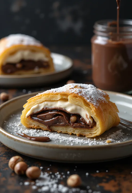 Nutella strudel served sliced