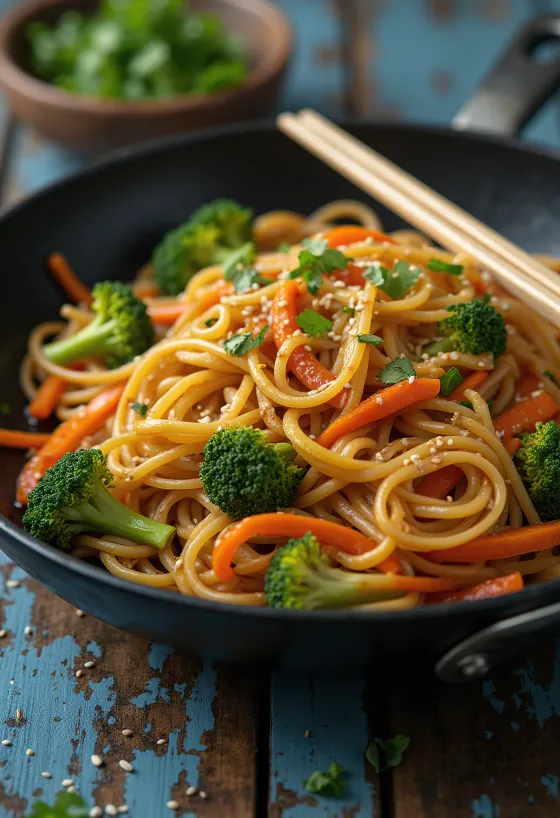 Vegetable Chinese stir-fried noodles served