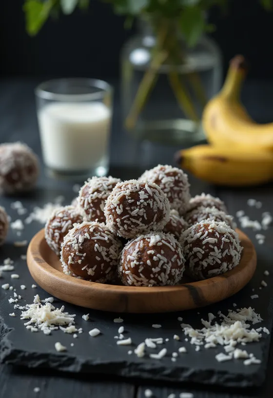 Banana coconut balls served in a bowl