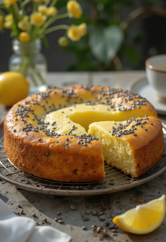 Lemon poppy seed cake sliced