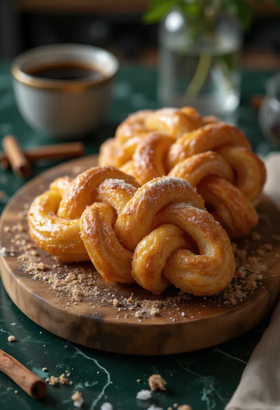 Cinnamon flavoured Koeksister fried golden brown, sprinkled with sugar