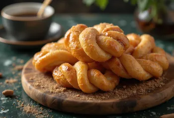 Cinnamon flavoured Koeksister fried golden brown, sprinkled with sugar
