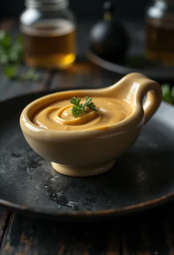 Mustard and beer sauce served in a boat