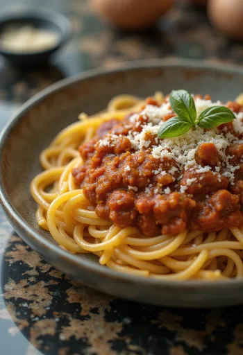 Spaghetti Bolognese, classic Italian pasta with tomato meat sauce