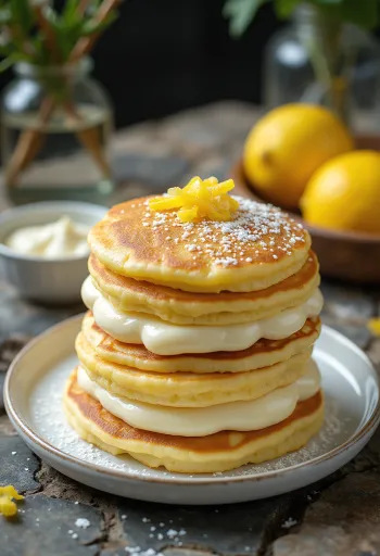 Curd cheese pancake cake served on a plate