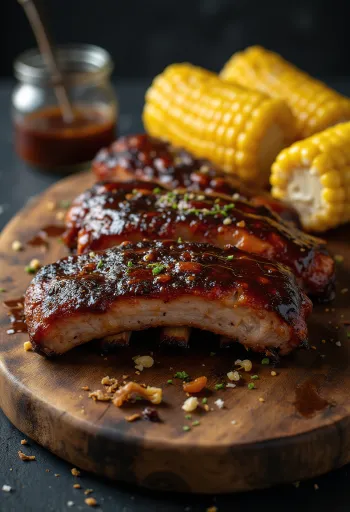 BBQ ribs served with corn