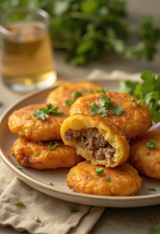 Carimañola with spicy peppers, served with fresh coriander