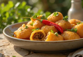 Carimañola with spicy peppers, served with fresh coriander