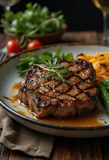 Grilled kangaroo steak served