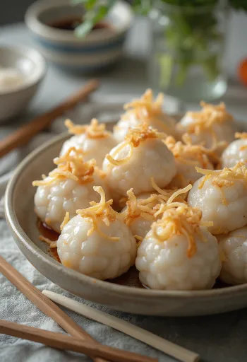 Savoury Meat Tangyuan, served with fried onions