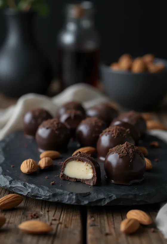 Chocolate Marzipan Truffles served