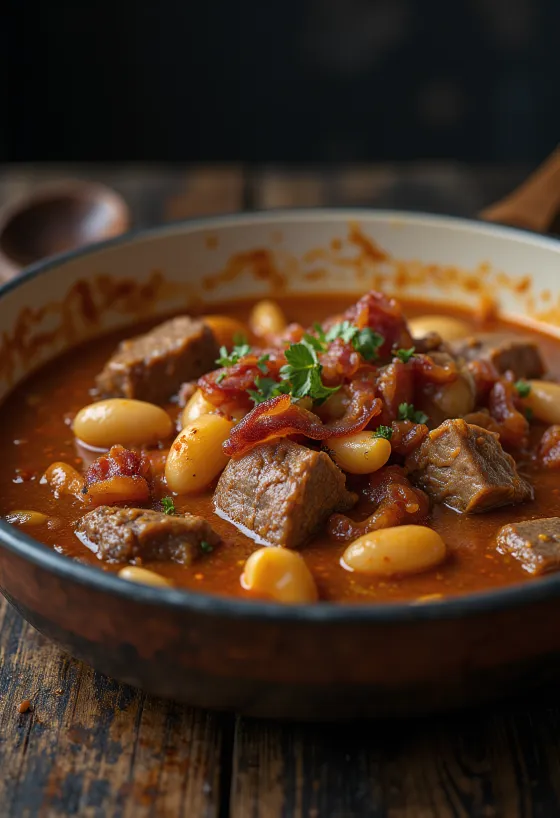 Dobradinha with bacon, rich spicy Brazilian soup with white beans and beef