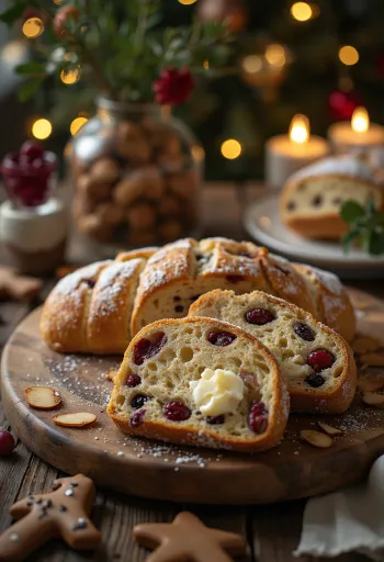 Gingerbread Stollen sliced, dusted with icing sugar