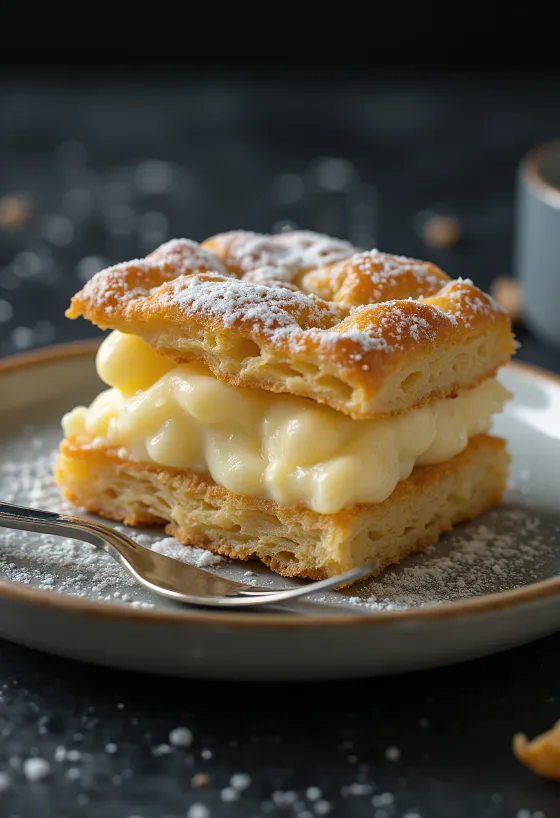 Vanilla Slice served cut into squares