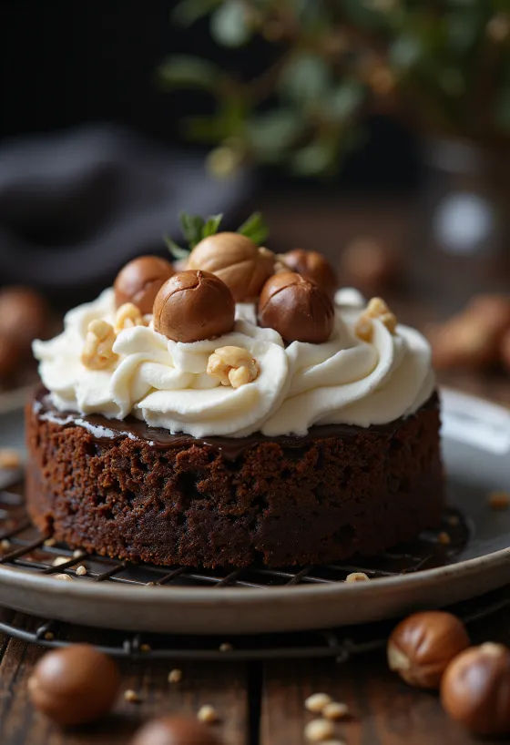 Chocolate hazelnut cake served