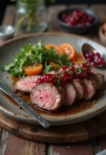 Grilled ostrich meat served with fresh salad