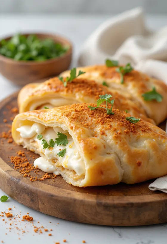 Spiced yoghurt calzone baked golden brown