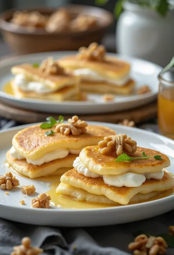 Freshly baked goats' cheese and honey pancake