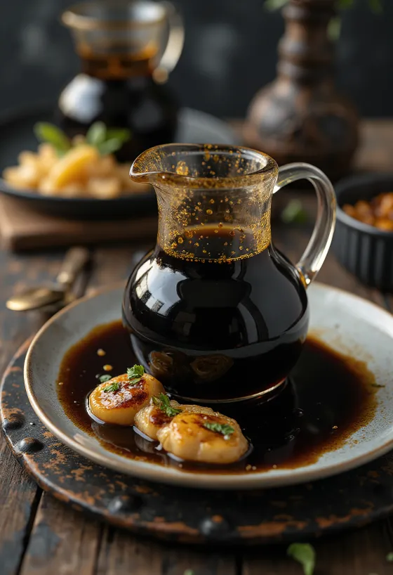 Honey balsamic glaze served on a plate