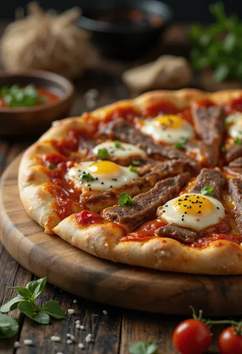 Bulgogi beef Korean pizza served