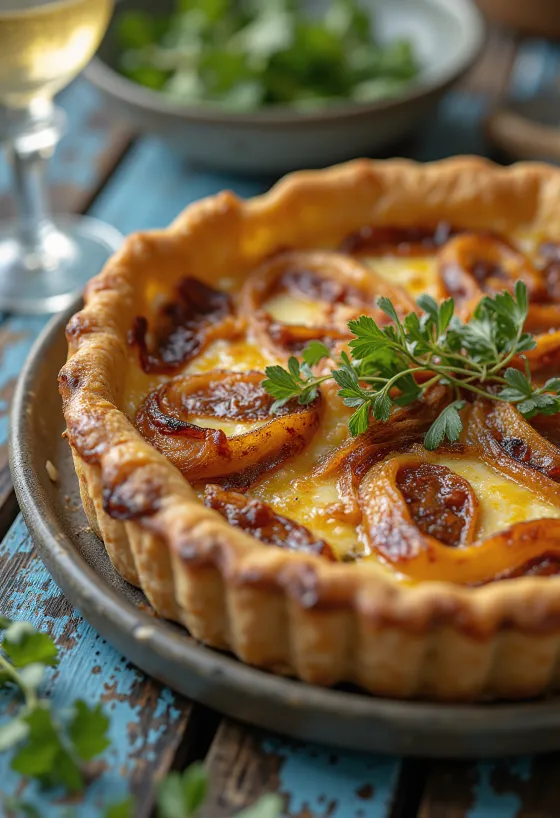 Caramelised Onion Quiche served