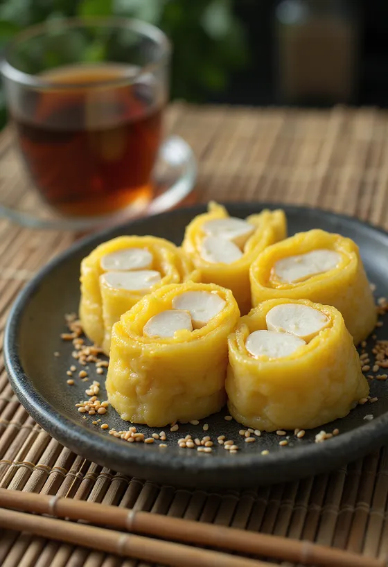 Tamagoyaki with tofu, omelette with rich tofu filling