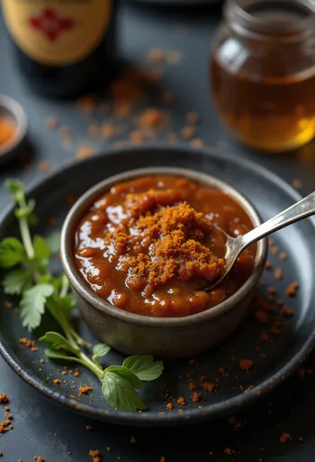 Sticky stout & honey BBQ marinade served