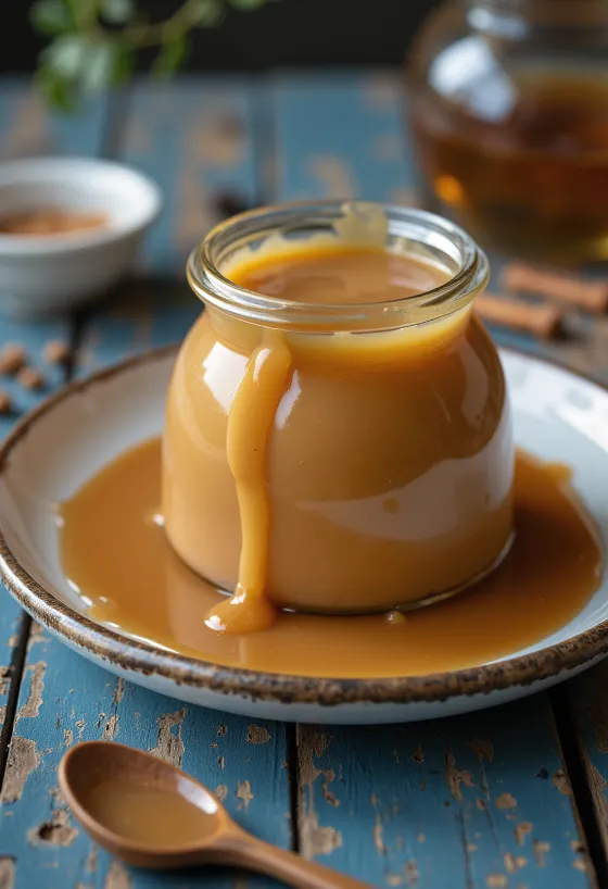 Dulce de leche with milk, silky caramel in a bowl