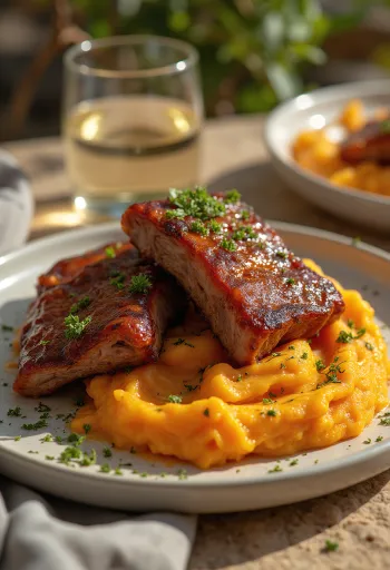 BBQ ribs served with sweet potato