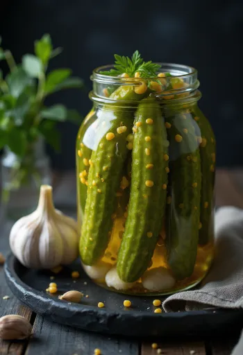 Pickled gherkins in a jar