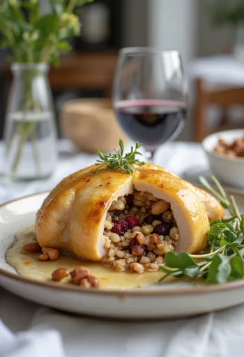Stuffed quail with wild rice served on a plate
