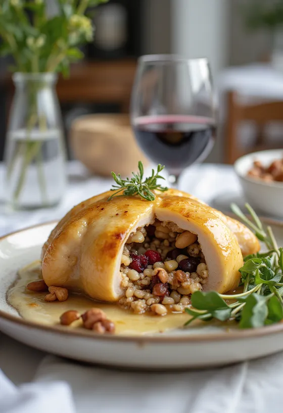 Stuffed quail with wild rice served on a plate