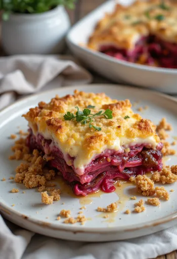 Vegan Aubergine Moussaka with Beetroot