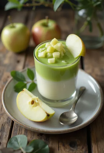 Green apple panna cotta in a glass