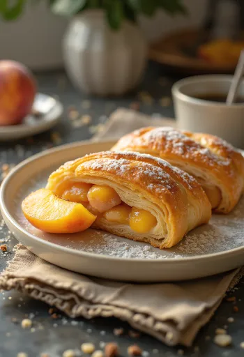 Freshly baked peach strudel