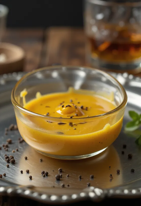 Bourbon & mustard BBQ sauce served