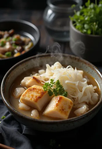 Kiritanpo nabe with burdock root served as an appetizing Japanese soup