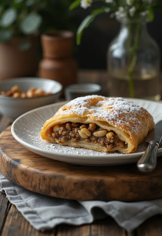 Poppy Seed Walnut Strudel served