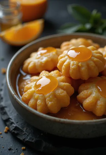 Melomakarona biscuits soaked in honey-orange syrup, served