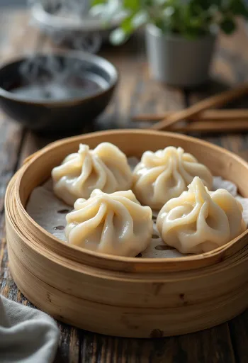 Siomay with sea fish, served with coconut flakes and spring onions