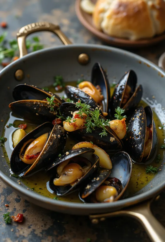 Sururu with olive oil, garlic, parsley and lemon juice