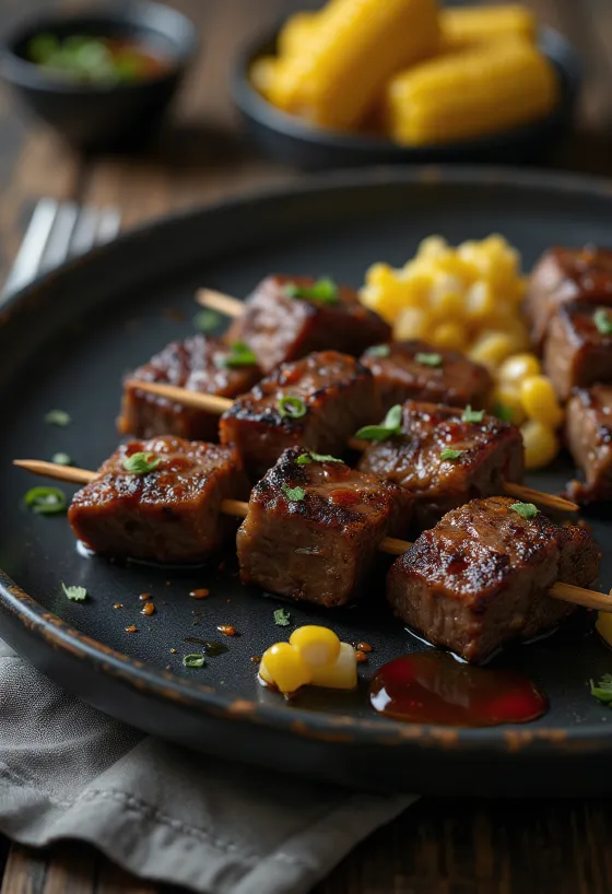Anticuchos Peruvian beef skewers served