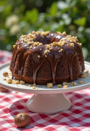Chocolate hazelnut truffle cake served sliced