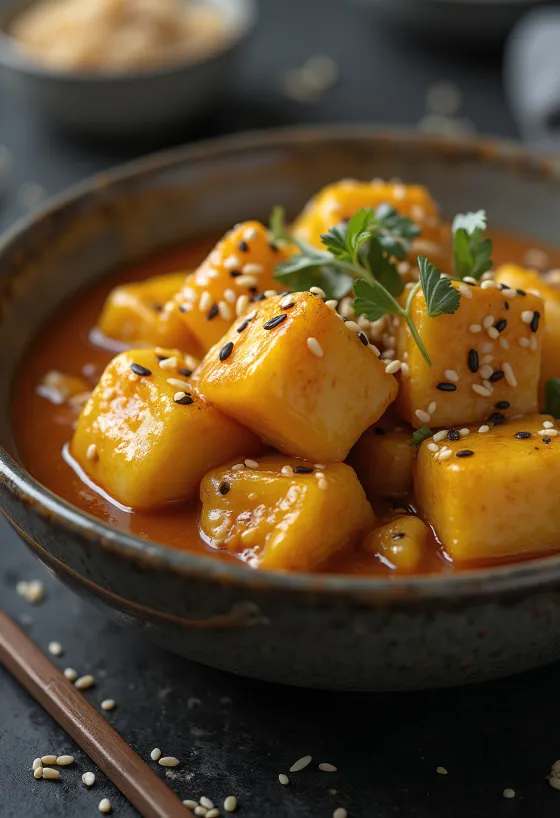 Aubergine stew with sesame served