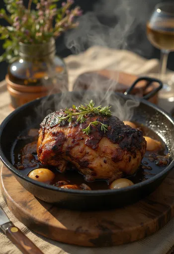 Roasted buffalo meat with rosemary and red wine