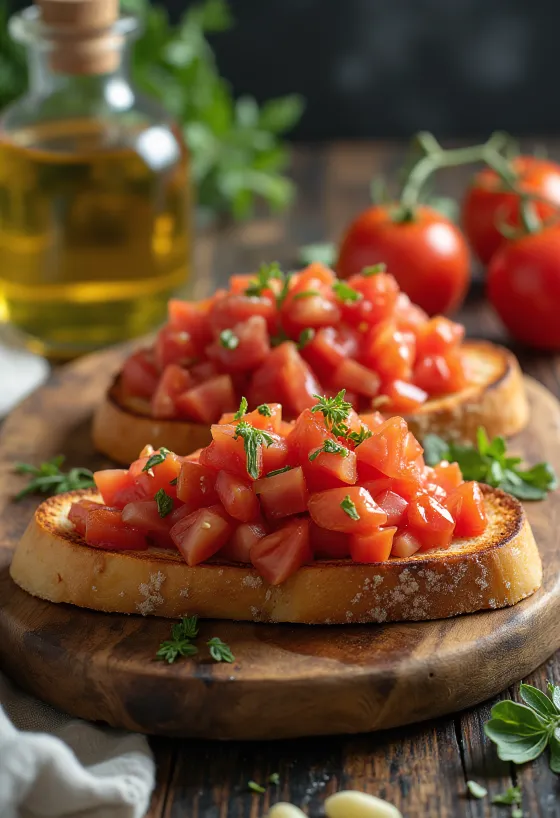 Vegan bruschetta served with tomatoes